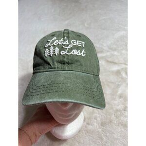Lets Get Lost Embroidered Olive Green Baseball Cap With Adjustable Strap